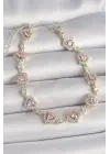 Pirinç Gold Renk Pembe Zirkon Taşlı Kalp Model VIP Seri Kadın Bileklik