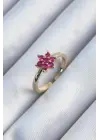  Altın Pembe Zirkon Taşlı Lotus Model Çelik Yüzük