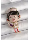 Çelik Gold Renk Renkli Hemşire Model Kadın Broş