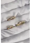  Altın Renkli Zirkon Taşlı Kalp Model Küpe Seti