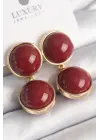  Altın Sallantı Bordo Daire Model Çelik Küpe
