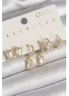  Altın Sallantı Kare Zirkon Taşlı VIP Seri Çelik Küpe Seti