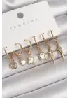  Altın Sallantı Kare Zirkon Taşlı Yıldız Model Çelik Küpe Seti