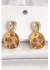 Pirinç Gold Renk Sallantı Leopar Desen Kare Model Kadın Küpe