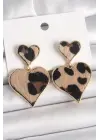 Pirinç Gold Renk Sallantı Leopar Kalp Model Kadın Küpe