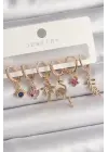  Altın Sallantı Zirkon Taşlı Deve Kuşu Figür Çoklu Çelik Küpe Seti