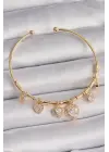Pirinç Gold Renk Sallantı Zirkon Taşlı Kalp Figür Charm Bileklik