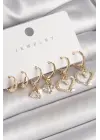  Altın Sallantı Zirkon Taşlı Kalp Model Halka Detay Çelik Küpe Seti