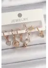 Altın Sallantı Zirkon Taşlı Yıldız Model Çelik Küpe Seti