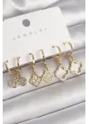  Altın Sallantı Zirkon Taşlı Yonca Model Çelik Küpe Seti