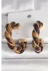 Pirinç Gold Renk Sarmal Halka Leopar Desen Model Kadın Küpe