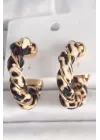 Pirinç Gold Renk Sarmal Leopar Desen Halka Model Kadın Küpe