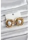 Pirinç Gold Renk Sarmal Model İncili Kadın Küpe