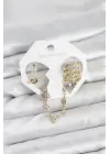 Çelik Gold Renk Sarmal Model Zincir Bağlantılı Ear Cuff Küpe Seti