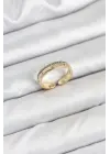 Pirinç Gold Renk Sıralı Zirkon Taşlı Kutup Yıldızı Model Kadın Yüzük