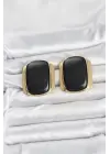 Pirinç Gold Renk Siyah Plaka Vintage Kadın Küpe