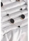 Pirinç Altın  Siyah  Oval Siyah Küp Detay  Çelik Kolye
