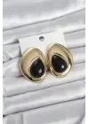 Pirinç Gold Renk Siyah Taşlı Damla Model Vintage Kadın Küpe