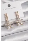  Altın Su Yolu Zirkon Taşlı Çiçek Model Çelik Küpe