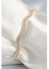 Pirinç Gold Renk Su Yolu Zirkon Taşlı Model Kadın Bileklik
