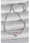 Pirinç Gold Renk Su Yolu Zirkon Taşlı Pembe Zirkon Taşlı Kalp Asansör Model Charm Kadın Bileklik