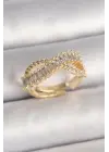 Pirinç Gold Renk Su Yolu Zirkon Taşlı Sonsuzluk Model Ayarlanabilir Kadın Yüzük
