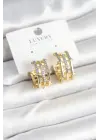 Pirinç Gold Renk Taşlı Halka Kadın Küpe