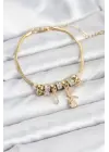 Çelik Gold Renk Tinkerbell Charmlı Kadın Bileklik
