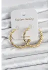 Çelik Gold Renk Tırtıklı Halka Model Kadın Küpe