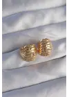 Altın Tırtıklı Minimal Bombeli Tasarım Küpe