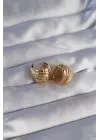  Altın Tırtıklı Minimal Bombeli Tasarım Küpe