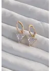  Altın Üçgen Zirkon Taşlı Sallantılı Halka Küpe