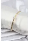 Çelik Gold Renk VIP Seri İnce Kemik Model Zirkon Taşlı Kadın Bileklik