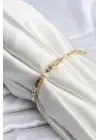 Çelik Gold Renk VIP Seri İnce Kemik Model Zirkon Taşlı Kadın Bileklik