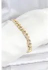 Çelik Gold Renk VIP Seri Sarmal Damla Model Zirkon Taşlı Kadın Bileklik