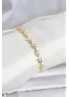Çelik Gold Renk VIP Seri Sıralı Taşlı Yıldız Model Zirkon Taşlı Kadın Bileklik