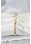 Çelik Gold Renk VIP Seri Sıralı Yonca Model Zirkon Taşlı Kadın Bileklik