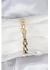 Çelik Gold Renk VIP Seri Zincir Model Zirkon Taşlı Kadın Bileklik