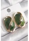  Altın Yeşil Oval Vintage Çelik Küpe