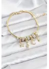 Çelik Gold Renk Yılan Charmlı Kadın Bileklik