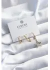 Çelik Gold Renk Yıldız Model Zirkon Taşlı 3lü Kadın Küpe Seti