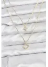 Çelik Gold Renk Yonca Model 2li Kadın Kolye