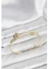 Çelik Gold Renk Yonca Model Kadın Bileklik
