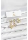 Çelik Gold Renk Yonca Model YSX Trio Küpe Seti