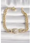 Pirinç Gold Renk Zincir Daire Zirkon Taşlı Xuping VIP Seri Kadın Bileklik
