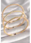 Pirinç Gold Renk Zirkon Taş Detay 3lü Hasır Model Kadın Bileklik