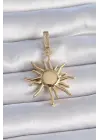 Pirinç Gold Renk Zirkon Taş Detaylı Güneş Model Ajda Charm