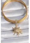 Pirinç Gold Renk Zirkon Taş Detaylı Güneş Model Ajda Charm