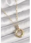Altın Zirkon Taş Detaylı Madalyon Model Çelik Kolye