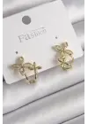  Altın Zirkon Taşlı 2Li Çiçek Model Çelik Küpe